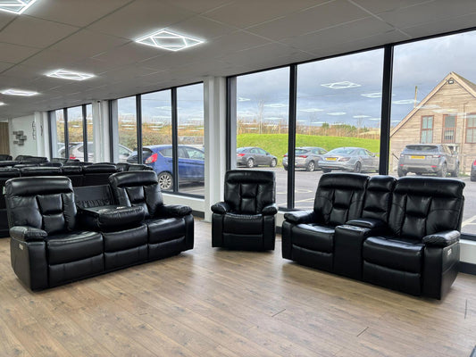 Florian 3+2+1 Black Leather Recliner Sofa