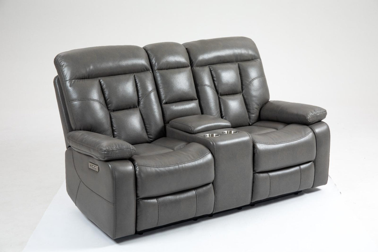 Florian 3+2+1 Grey Leather Recliner Sofa