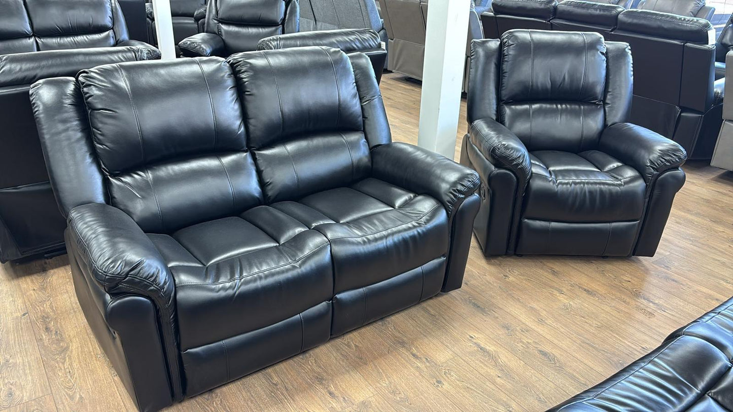 Amberley 3+2+1 Black Leather Recliner Sofa