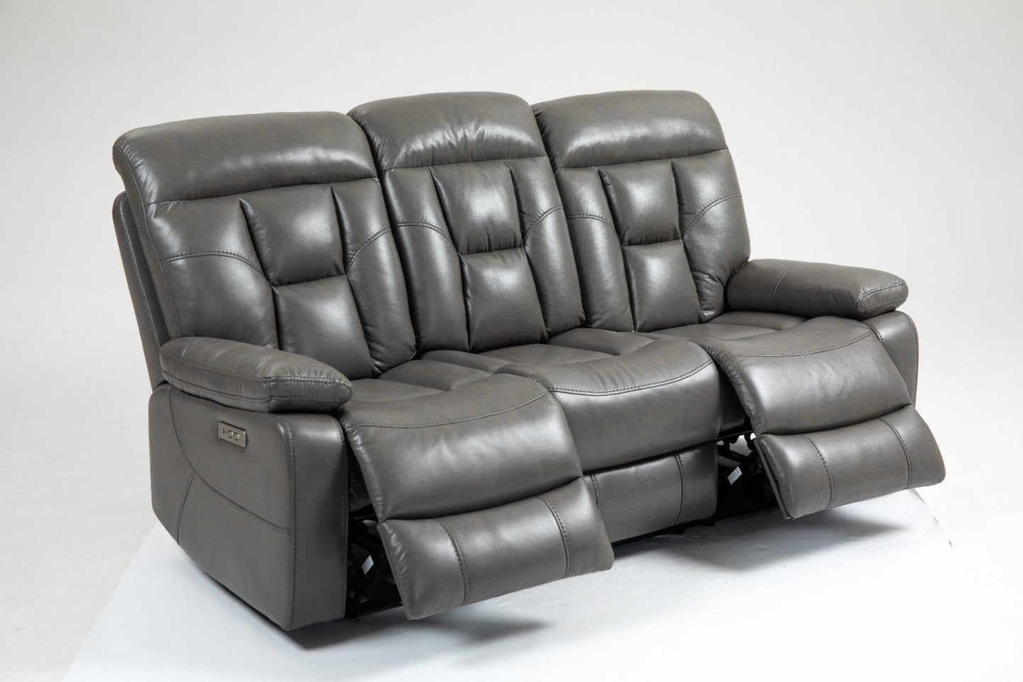 Florian 3+2+1 Grey Leather Recliner Sofa