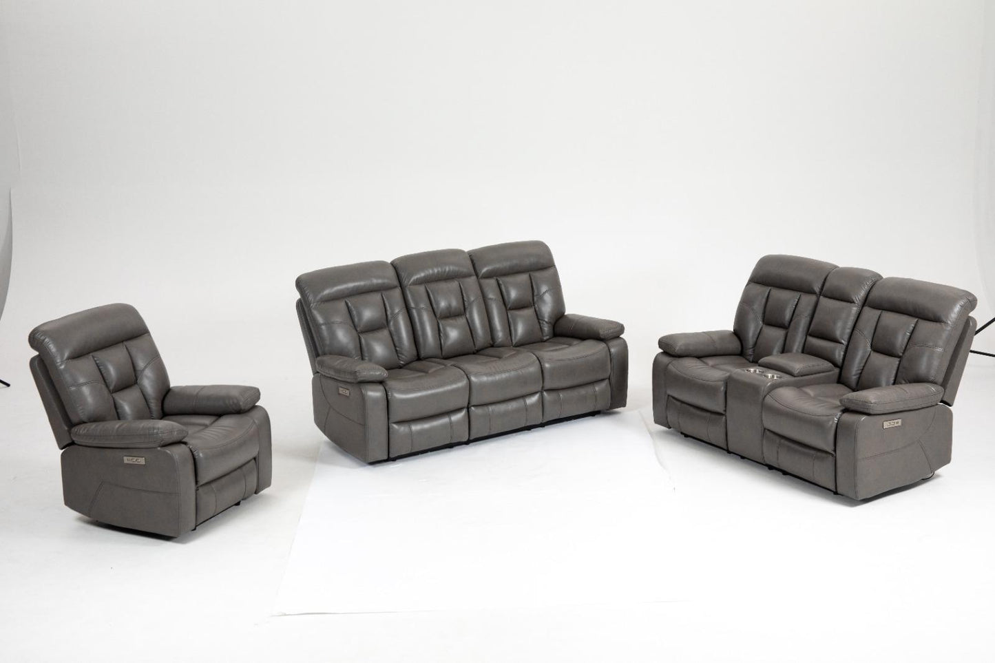 Florian 3+2+1 Grey Leather Recliner Sofa