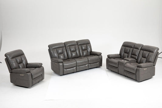 Florian 3+2+1 Grey Leather Recliner Sofa