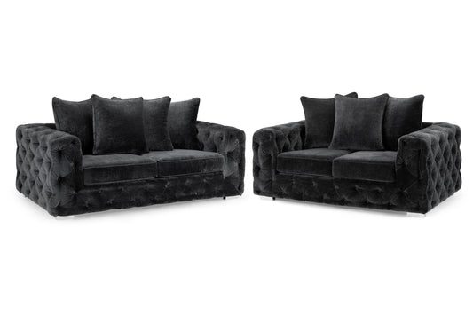 Ankara Grey Velvet 3 Seater and 2 Seater Sofa Set
