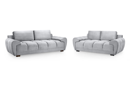 Azzuro Grey Velvet 3 Seater and 2 Seater Sofa Set