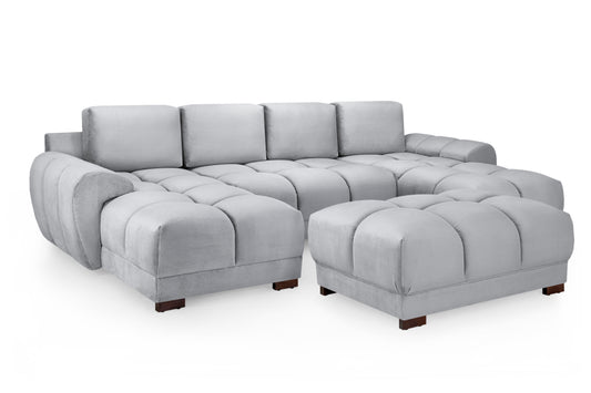 Azzuro Grey Velvet U Shape Corner Sofa