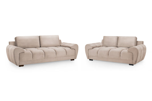 Azzuro Mocha Velvet 3 Seater and 2 Seater Sofa Set