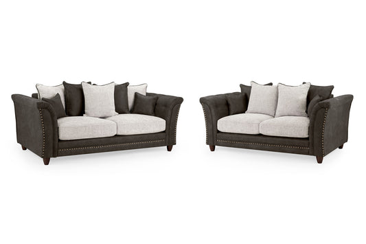 Bella Black/White Velvet 3 Seater and 2 Seater Sofa Set