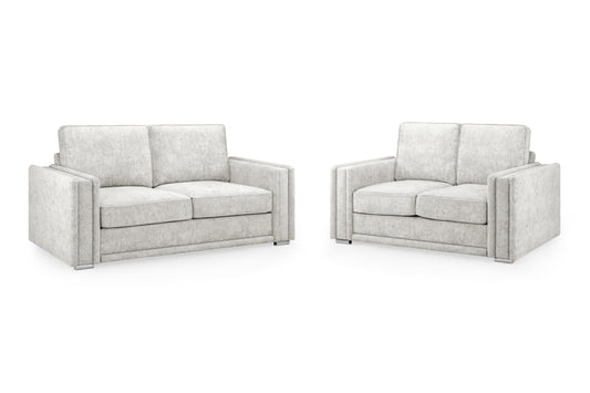 Bentley Silver Fabric 3 Seater and 2 Seater Sofa Set
