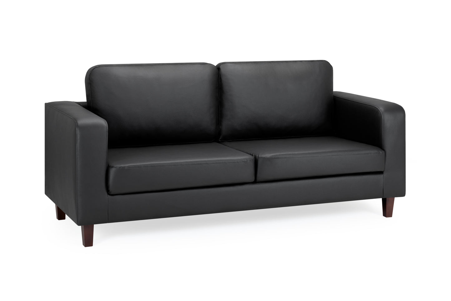 Box Black Faux Leather 3 Seater Sofa