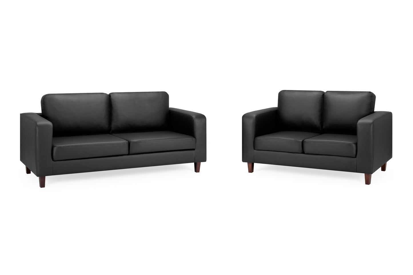 Box Black Faux Leather 3 Seater and 2 Seater Sofa Set