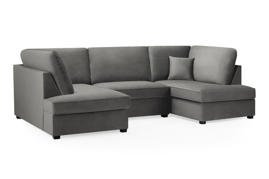 Carnaby Grey Plush Velvet U Shape Corner Sofa
