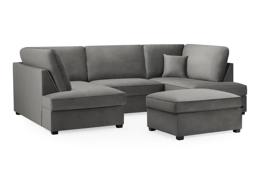 Carnaby Grey Plush Velvet U Shape Corner Sofa