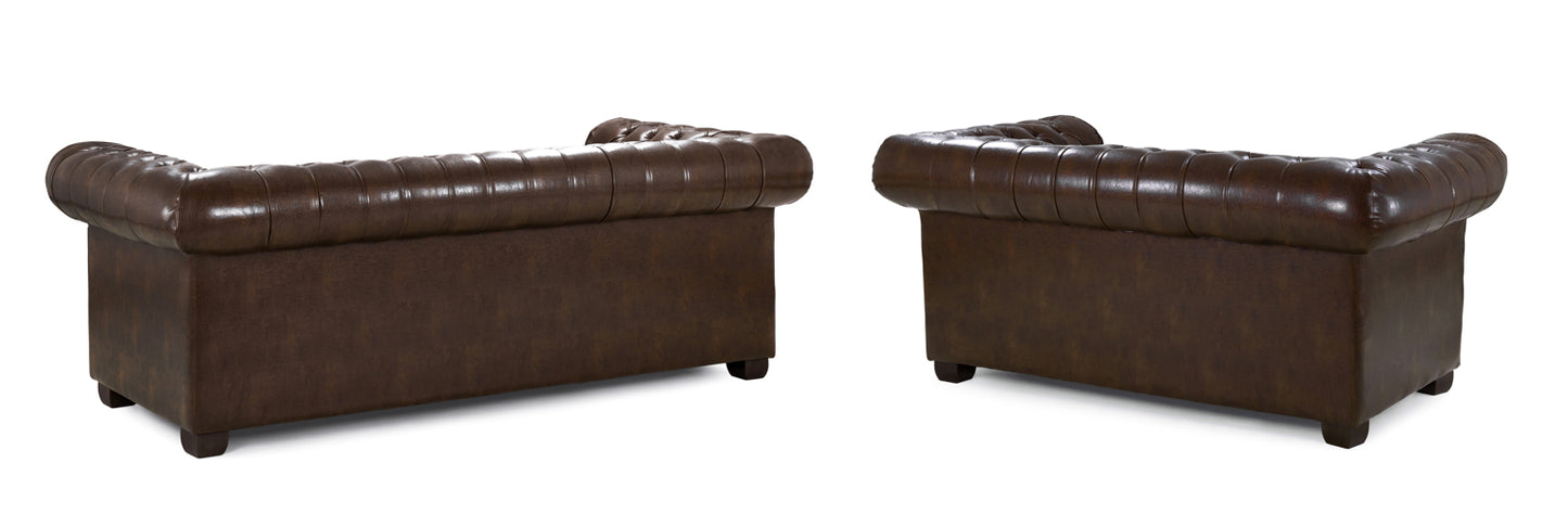 Chesterfield Antique Brown 3 Seater and 2 Seater Sofa