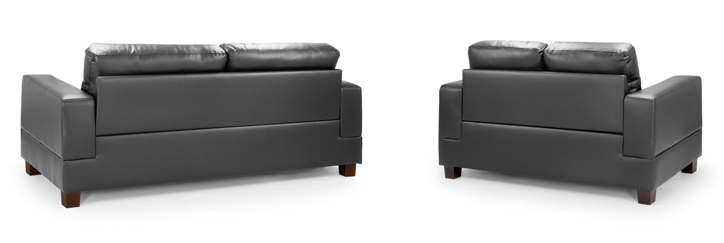 Jerry Black Leather 3 and 2 Seater Sofa