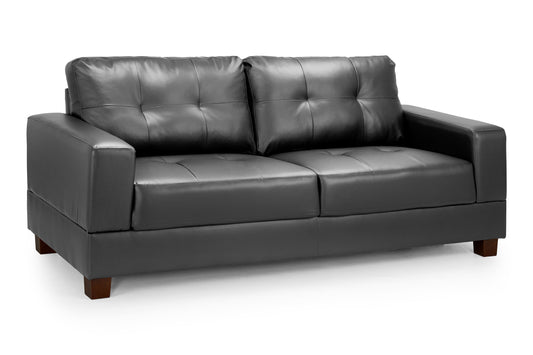 Jerry Black Leather 3 Seater Sofa