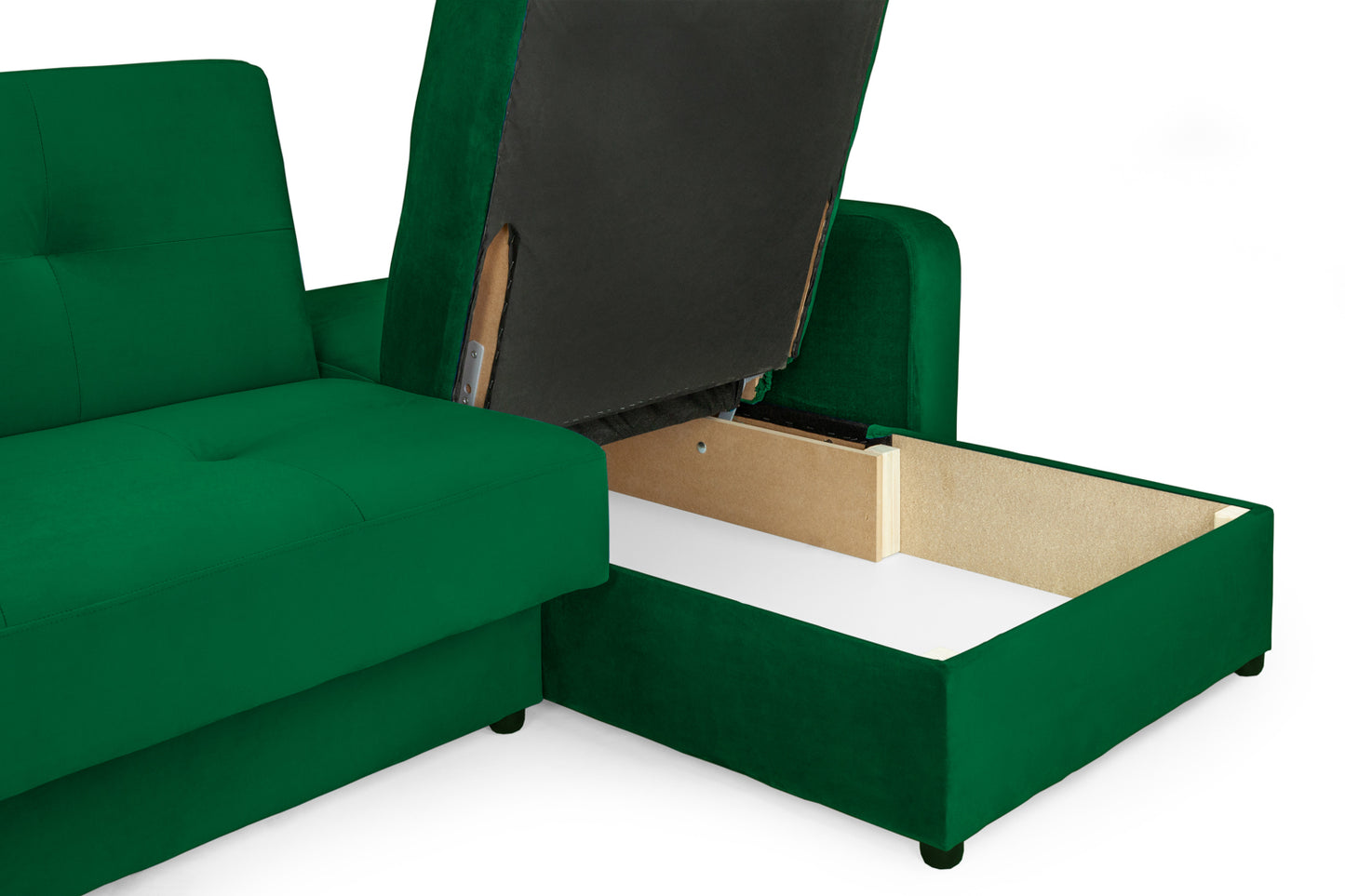 Kair Green Plush Fabric Universal Corner Sofa Bed