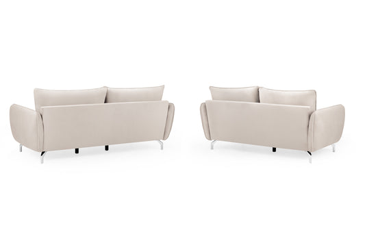 Lavard Beige Velvet 3 and 2 Seater Sofa