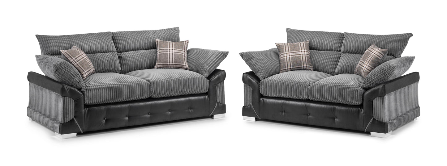 Logan Grey Jumbo Cord 3 and 2 Seater Sofa