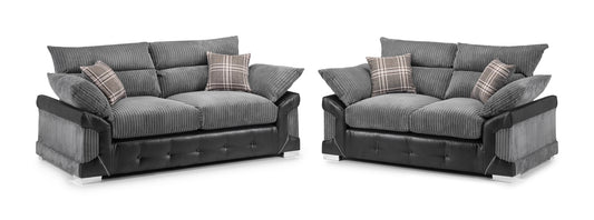 Logan Grey Jumbo Cord 3 and 2 Seater Sofa