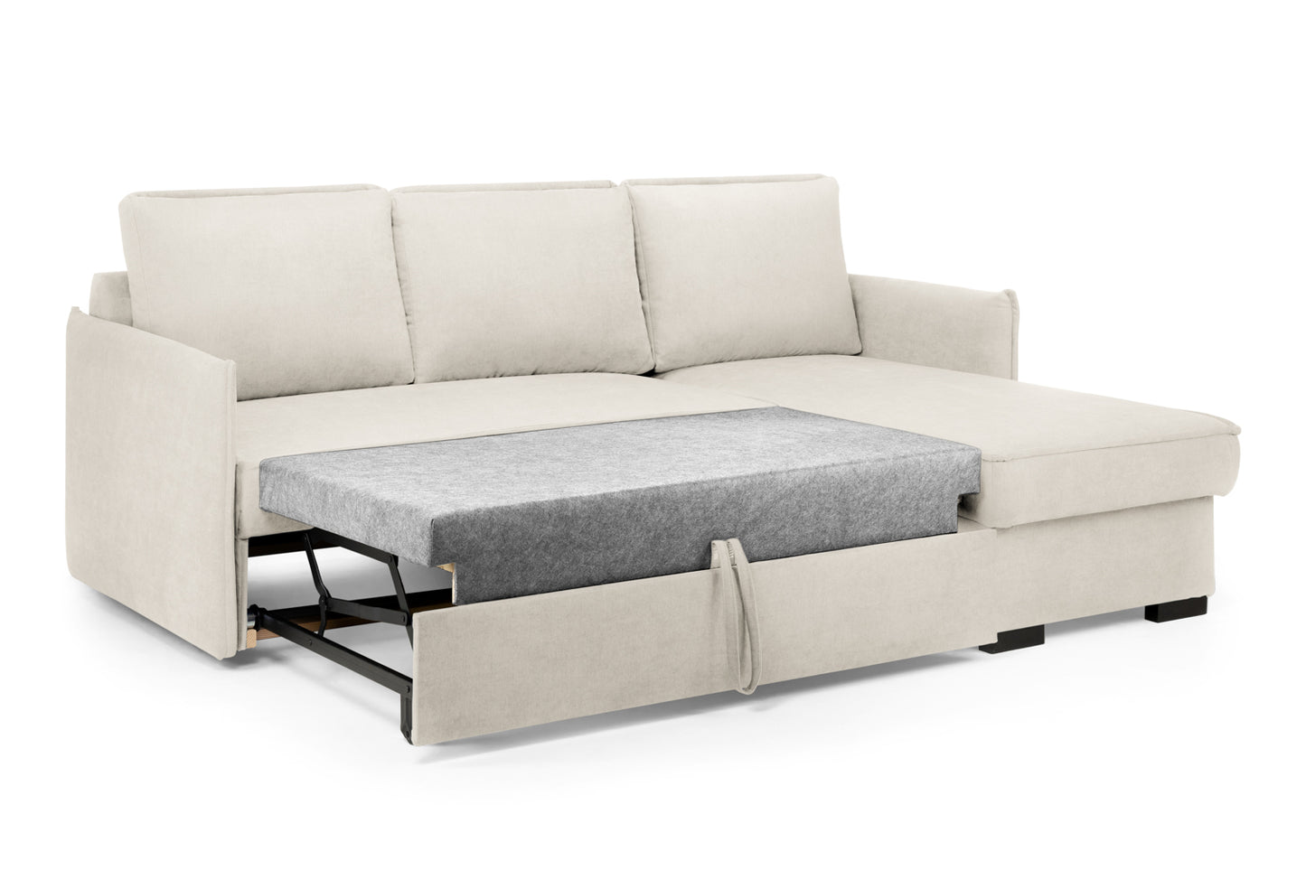 Miel Beige Plush Fabric Universal Corner Sofa Bed