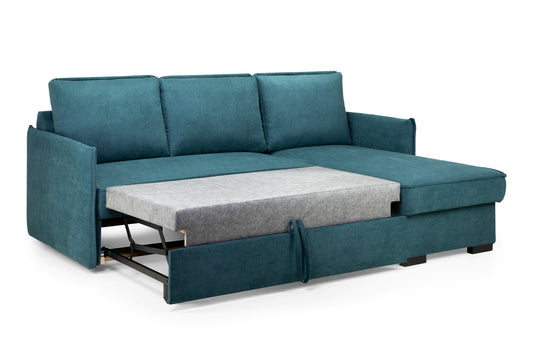 Miel Teal Plush Fabric Universal Corner Sofa Bed