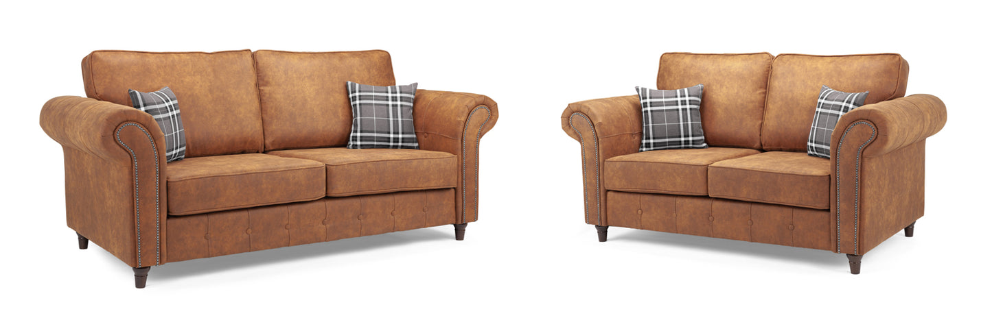 Oakland Tan Leather 3 and 2 Seater Sofa