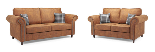 Oakland Tan Leather 3 and 2 Seater Sofa