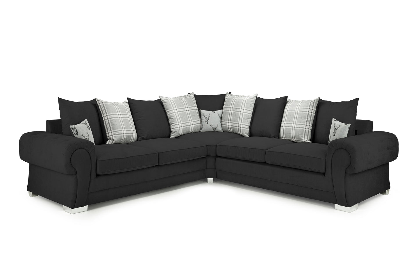 Verona Large Black Fabric Scatter Back Corner Sofa