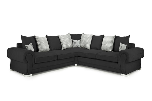 Verona Large Black Fabric Scatter Back Corner Sofa
