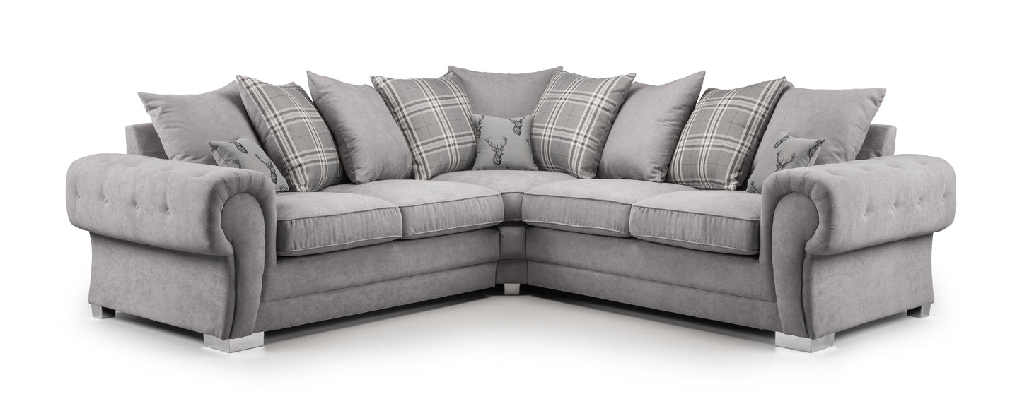 Verona Large Grey Fabric Scatter Back Corner Sofa