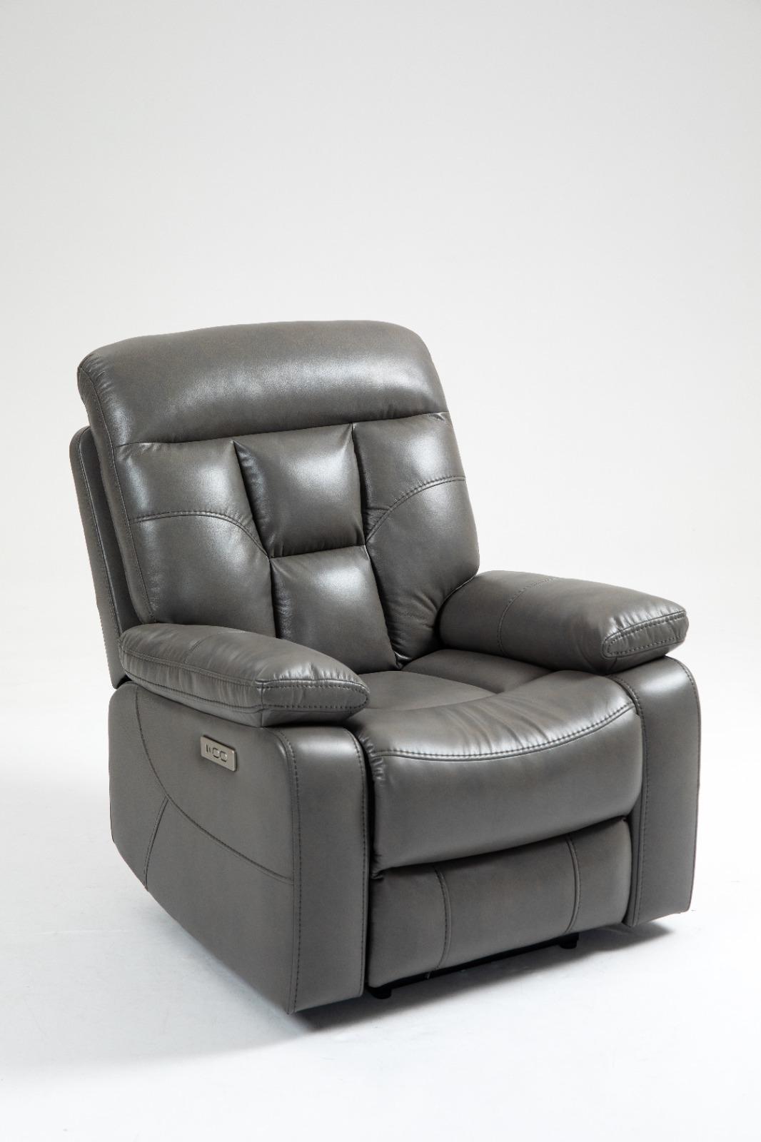 Florian 3+2+1 Grey Leather Recliner Sofa