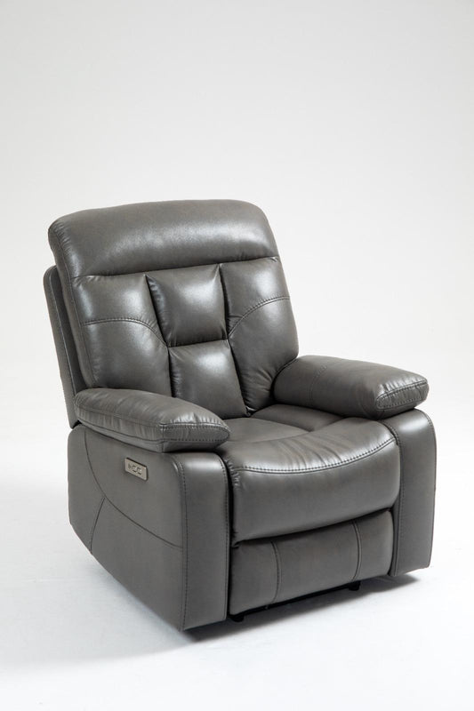 Florian 3+2+1 Grey Leather Recliner Sofa