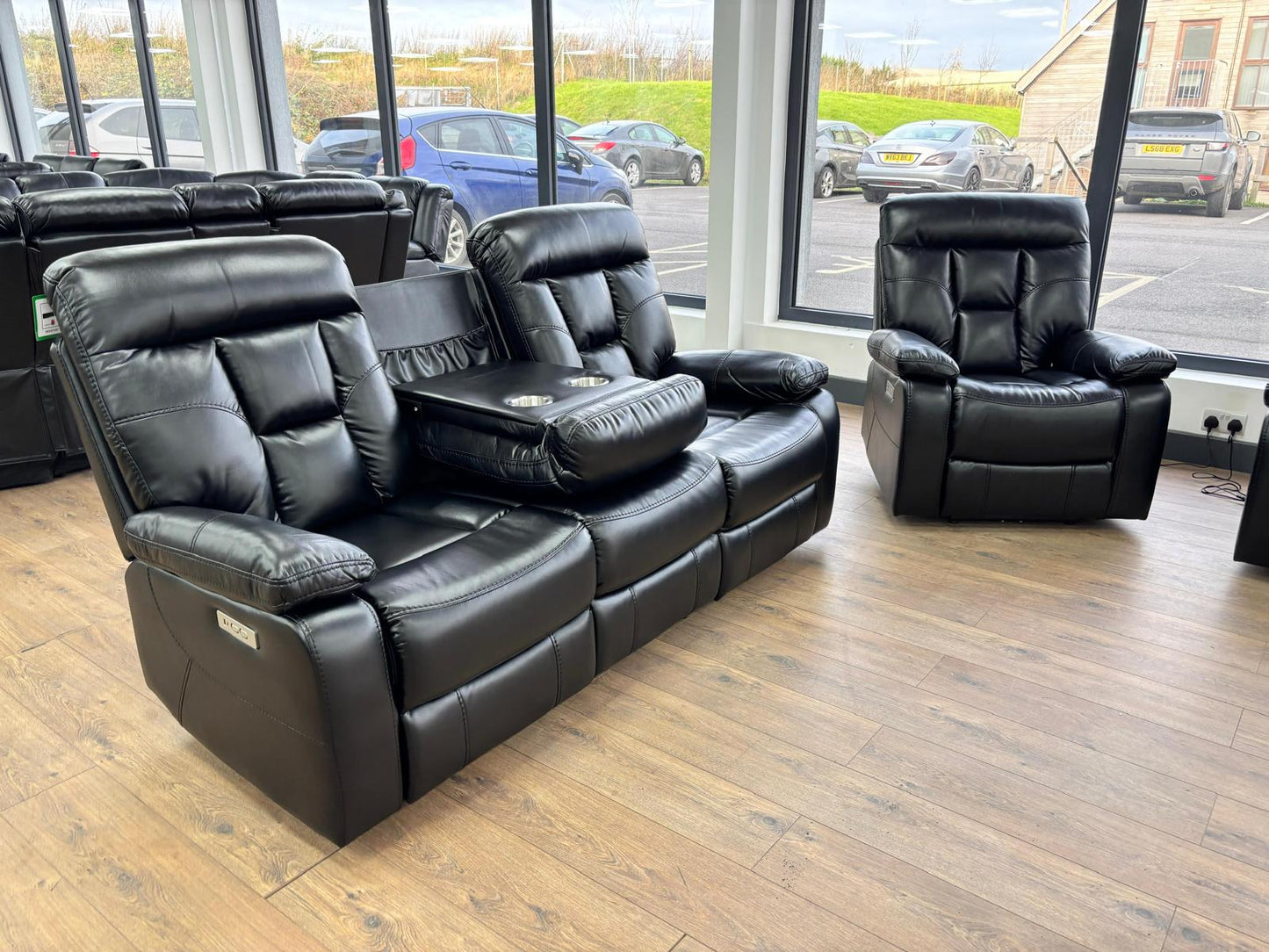 Florian 3+2+1 Black Leather Recliner Sofa
