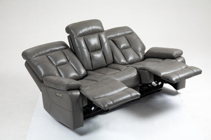Florian 3+2+1 Grey Leather Recliner Sofa