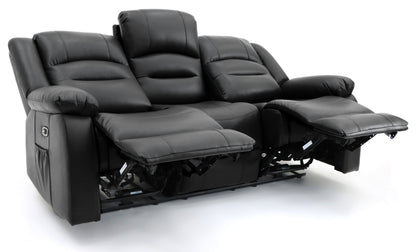 Alva Black Leather 3 and 2 Seater Cinema Recliner Sofa