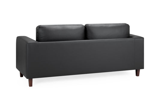 Box Black Faux Leather 3 Seater Sofa