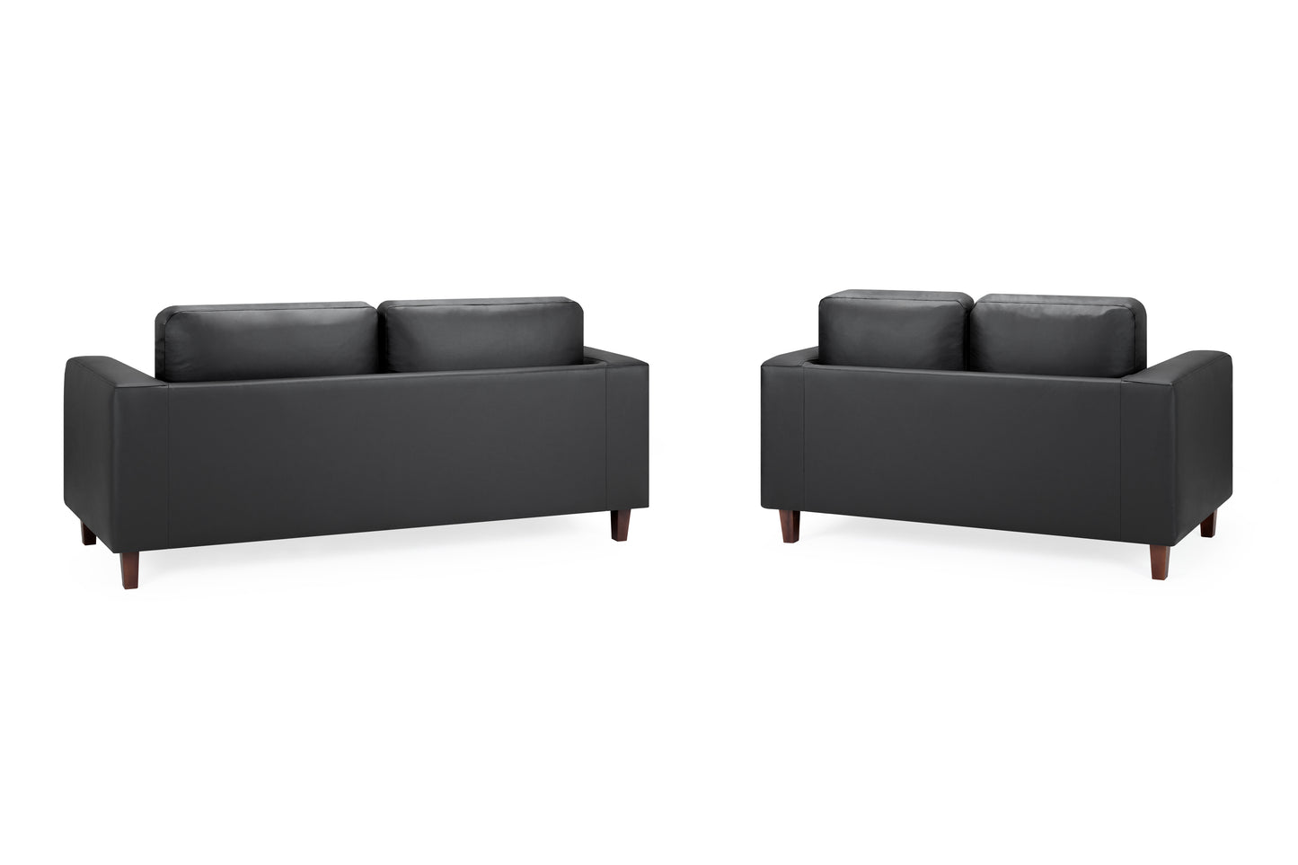 Box Black Faux Leather 3 Seater and 2 Seater Sofa Set