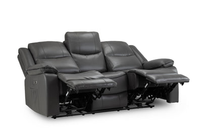 Harald Grey Leather Electric Recliner 3 Seater and 2 Seater Sofa Set