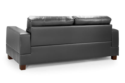 Jerry Black Leather 3 Seater Sofa