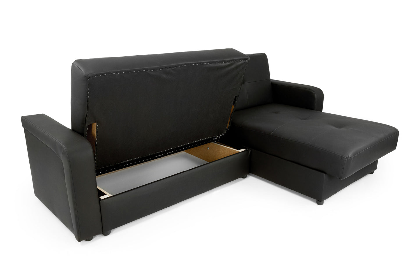 Kair Black Leather Universal Corner Sofa Bed