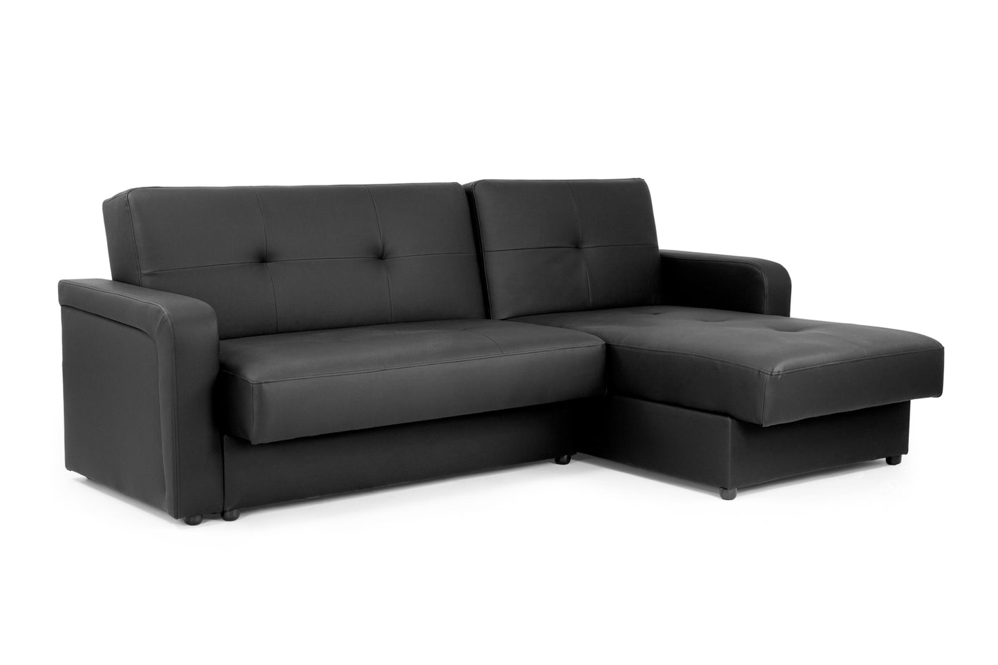 Kair Black Leather Universal Corner Sofa Bed