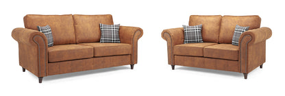 Oakland Tan Leather 3 and 2 Seater Sofa