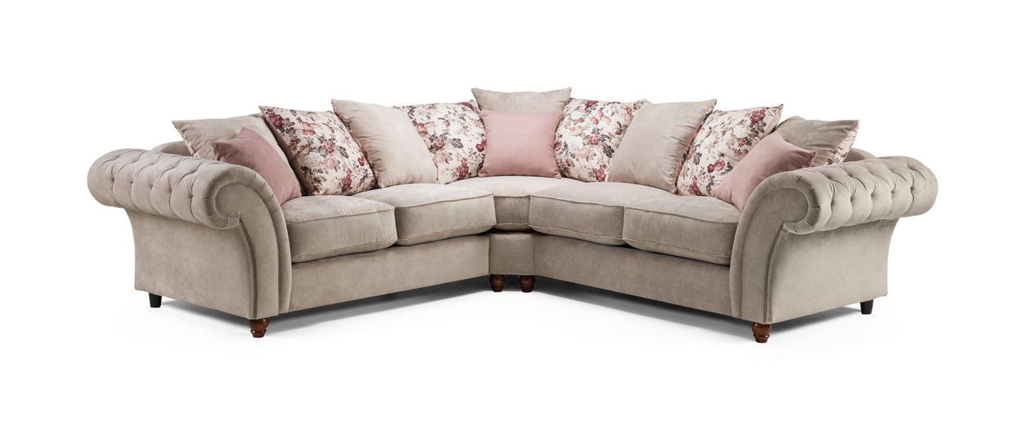 Roma Beige Fabric Chesterfield Large Corner Sofa