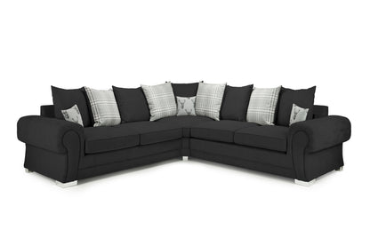 Verona Large Black Fabric Scatter Back Corner Sofa